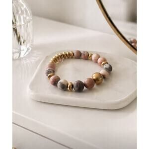 Pomina Pink Gray Gold Beaded Stretch Bracelet New